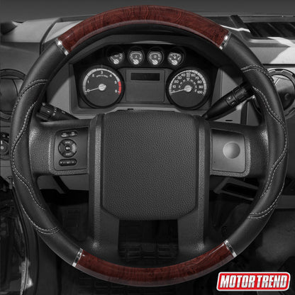 MotorTrend Holzkorn Weiches Ledergrifflenkrad für große Rigs, Anhänger, LKW (Fits 18')