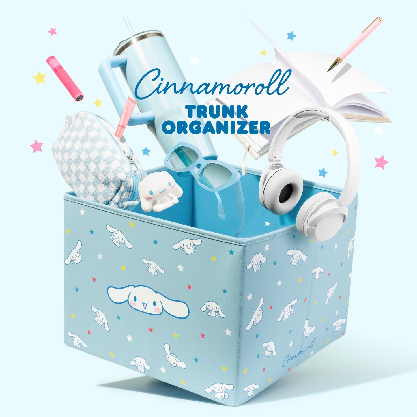 Sanrio Cinnamoroll Car Trunk Organizer und Lagerbehälter - Zusammenklappbare einfache Kompartiment bequeme schwere Aufgabe, Fold Up für einfache Aufbewahrung Box, Automotive Seat Cargo Lebensmittel Werkzeuge - 12,5L x 12,5W x 9H