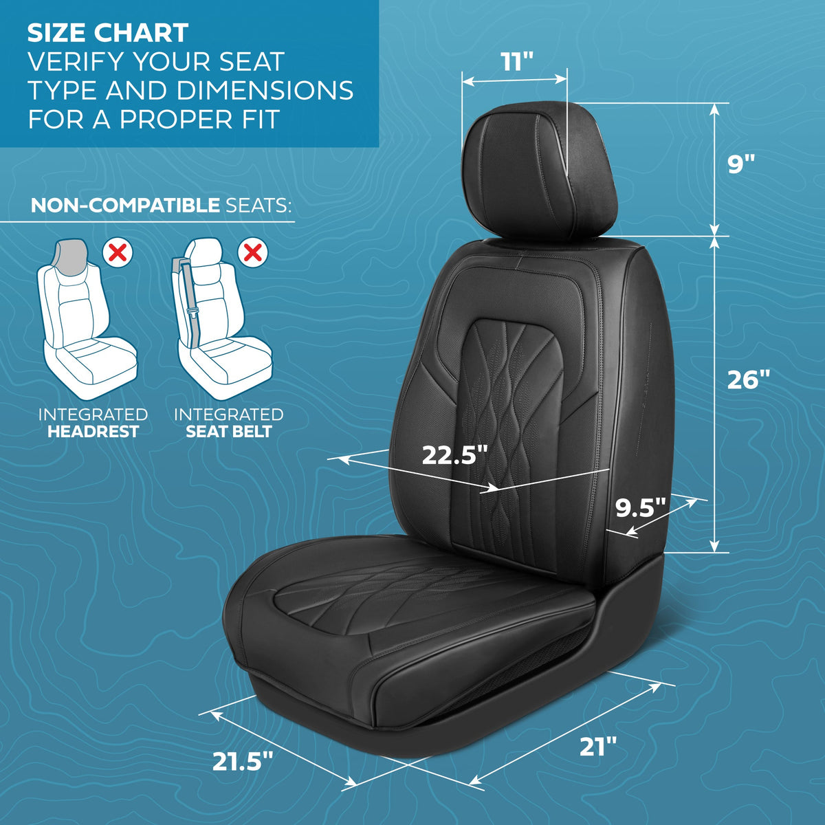 MotorBox Elite Edition Faux Ledersitz Abdeckungen für Autos, LKW und SUV - 2 schwarze Autositz Abdeckungen für Vordersitze - Universal Fit Car Zubehör Automotive Interior Cover Protector für die meisten Fahrzeuge