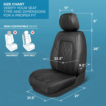 MotorBox Elite Edition Faux Ledersitz Abdeckungen für Autos, LKW und SUV - 2 schwarze Autositz Abdeckungen für Vordersitze - Universal Fit Car Zubehör Automotive Interior Cover Protector für die meisten Fahrzeuge