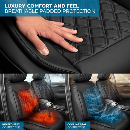 MotorBox Elite Edition Faux Ledersitz Abdeckungen für Autos, LKW und SUV - 2 schwarze Autositz Abdeckungen für Vordersitze - Universal Fit Car Zubehör Automotive Interior Cover Protector für die meisten Fahrzeuge