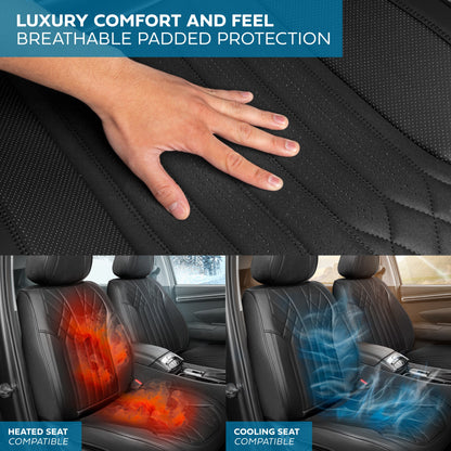MotorBox Elite Edition Faux Leder & Suede Sitzbezüge für Autos, LKW & SUV - 2 schwarze Autositzbezüge für Vordersitze - Universal Fit Car Zubehör Automotive Interior Cover Protector für Autos