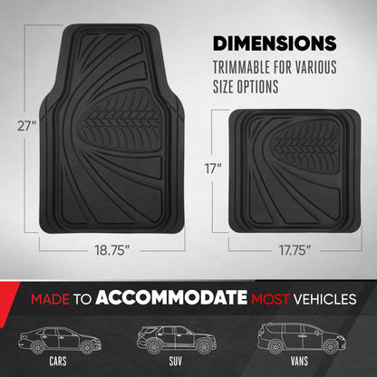 Motor Trend FlexTough Guard Allwetter-Bodenmatten für Autos - Schwarze wasserdichte Gummibodenmatten, universelles Trim-to-Fit-Autozubehör für Autos, LKW & SUV
