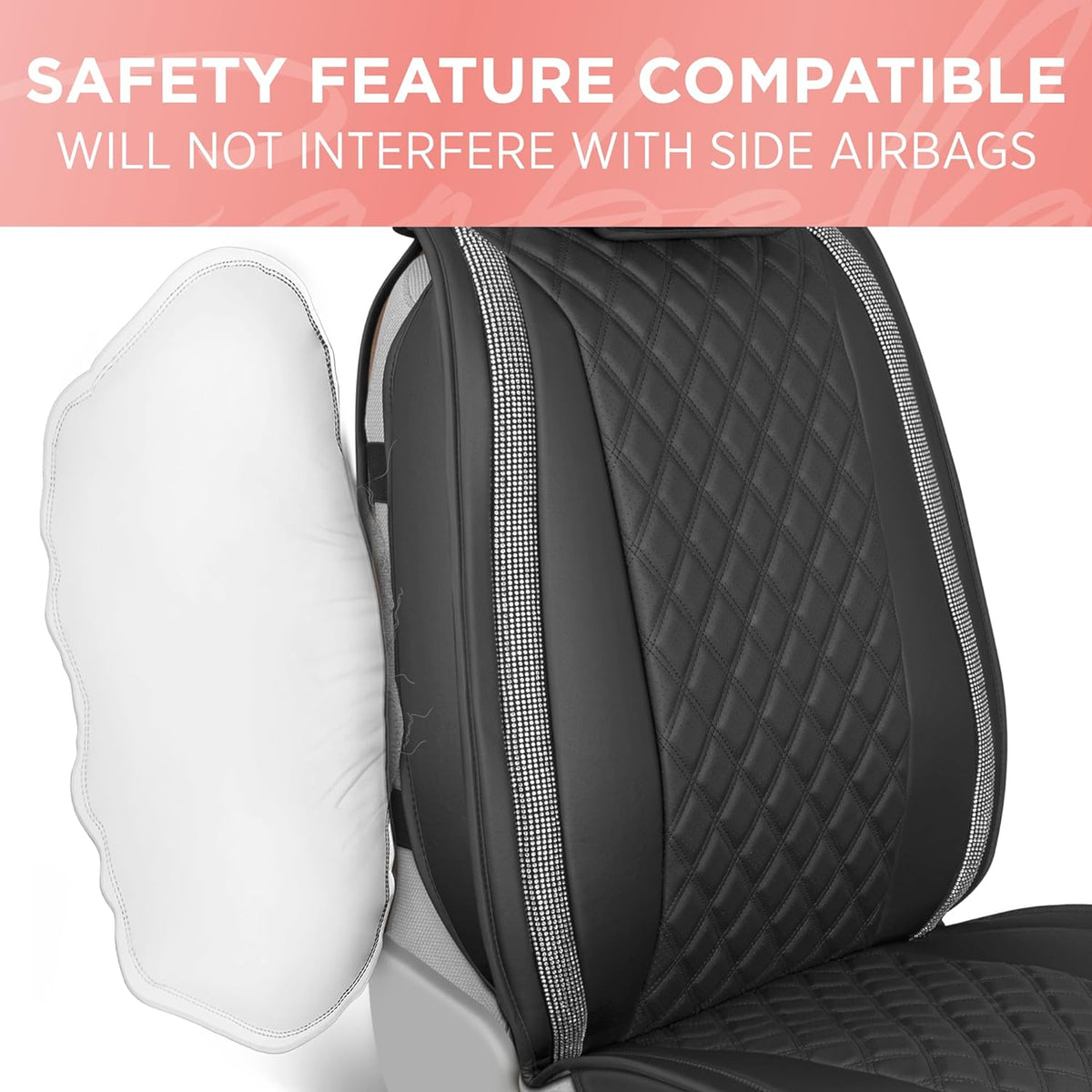 BlingStitchTM Car Seat Covers für Vordersitze - Luxuriöse vegane Ledersitzbezüge für Autos mit schwarzen Bling-Kristallen, Premium Automotive Seat Covers für SUV, Trucks, Car Bling Luxury