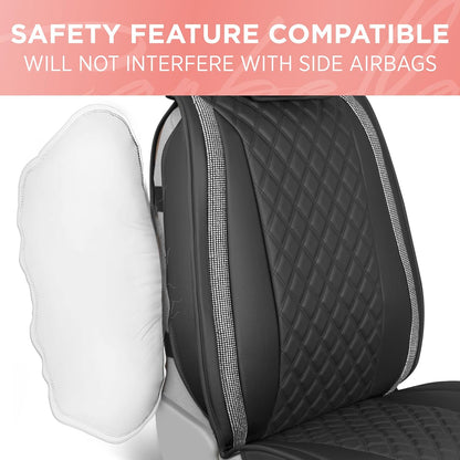 BlingStitchTM Car Seat Covers für Vordersitze - Luxuriöse vegane Ledersitzbezüge für Autos mit schwarzen Bling-Kristallen, Premium Automotive Seat Covers für SUV, Trucks, Car Bling Luxury