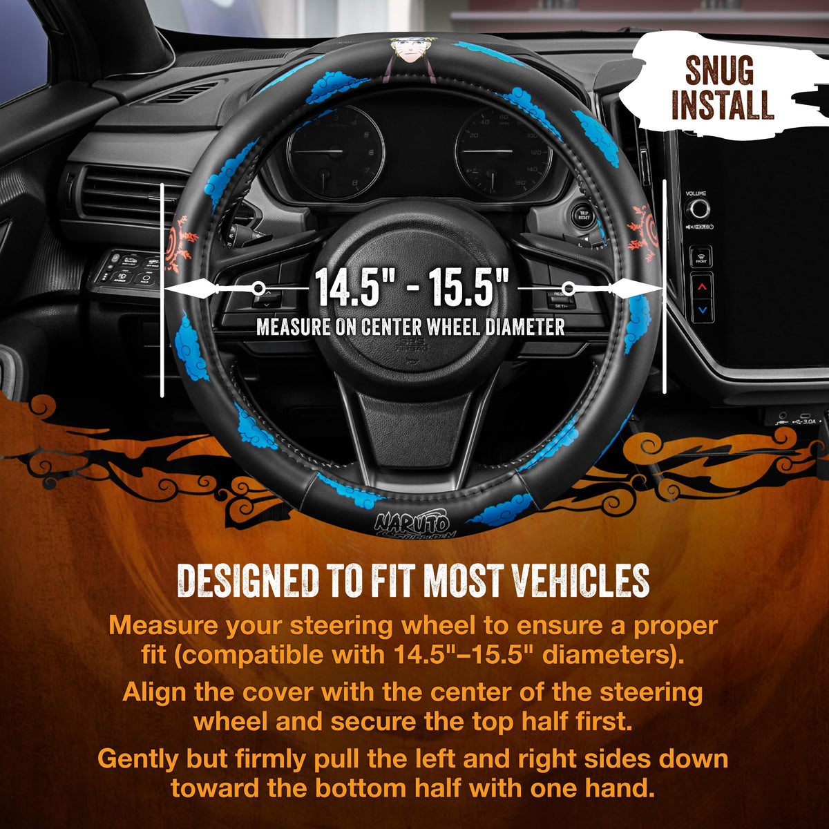 Naruto Shippuden Car Lenkrad Abdeckung, 15 Zoll Anime Lenkrad Abdeckung, gepolsterte Soft Comfortable Cover Anime Car Zubehör für Männer Frauen, Kumogakure