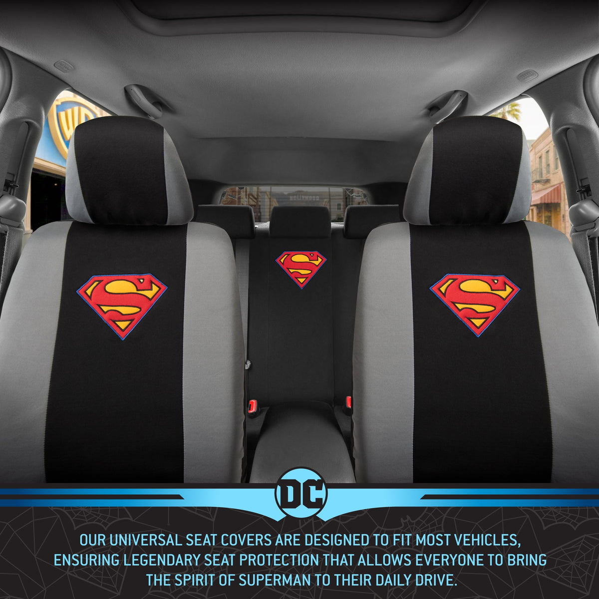 Warner Bros DC Comics 9-Stück Superman Logo PolyCloth Vordersitz- und Rücksitzabdeckungen