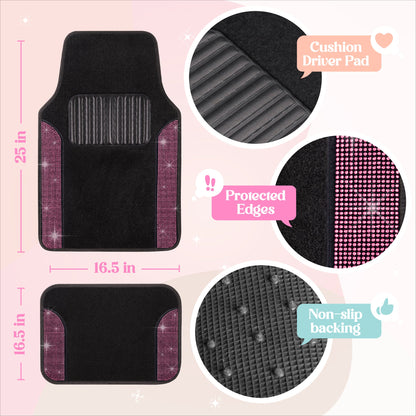 Carbella 4-Piece Diamond Bling Vorderbodenmatten und Hinterbodenmatten - Pink
