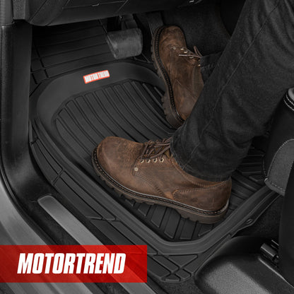 MotorTrend 3-Stück FlexTough Plus Deep Dish Line Rillen Vorderbodenmatten und Hinterbodenmatte - Heavy Duty, All Weather, Trimmen Sie, um zu passen
