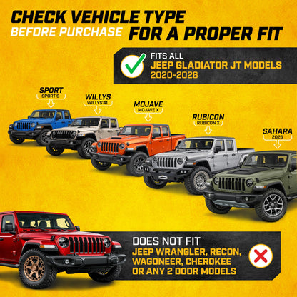 Cat® JustFitTM 3D-Bodenmatten für Jeep Gladiator (JL) 2020-2026, All Weather Custom Fit Jeep Gladiator Bodeneinkleidungen mit erweitertem Abdeckungsdesign, Jeep Gladiator Autobodenmatten (Full Set Front & Rear)