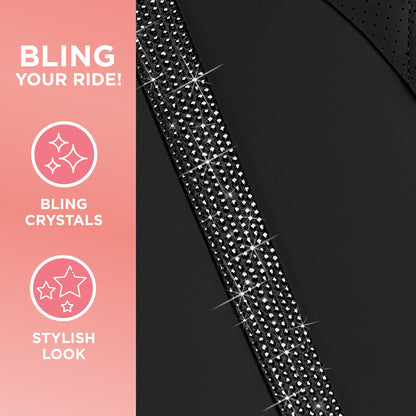 BlingStitchTM Car Seat Covers für Vordersitze - Luxuriöse vegane Ledersitzbezüge für Autos mit schwarzen Bling-Kristallen, Premium Automotive Seat Covers für SUV, Trucks, Car Bling Luxury