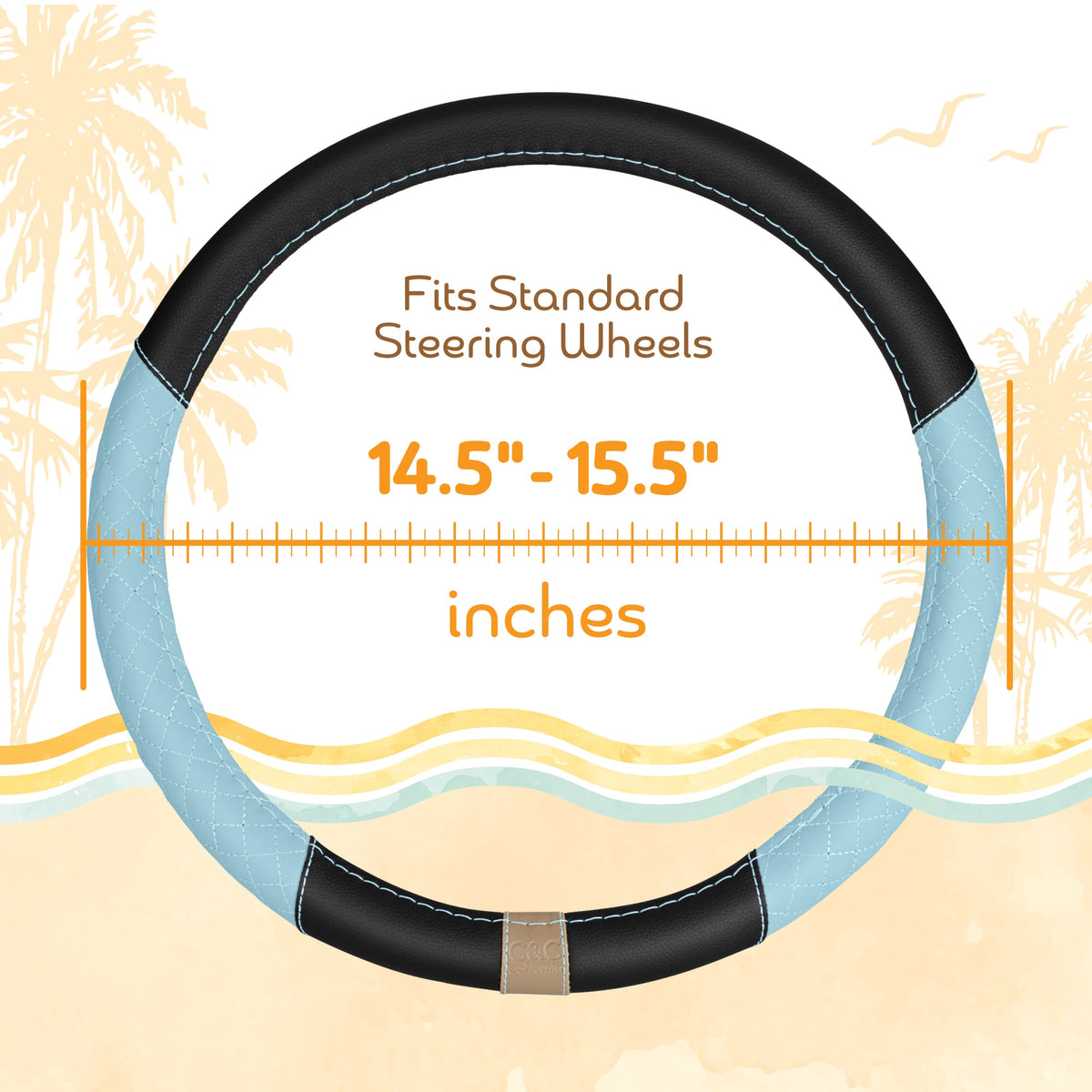 C&C California Car Steering Wheel Cover Blaue Diamant Quilt, Non Slip Leder Lenkrad Abdeckung für Männer, Niedlich Komfortable Soft Easy Installation Universal Fit (Fits 14.5'-15.5' Zoll)