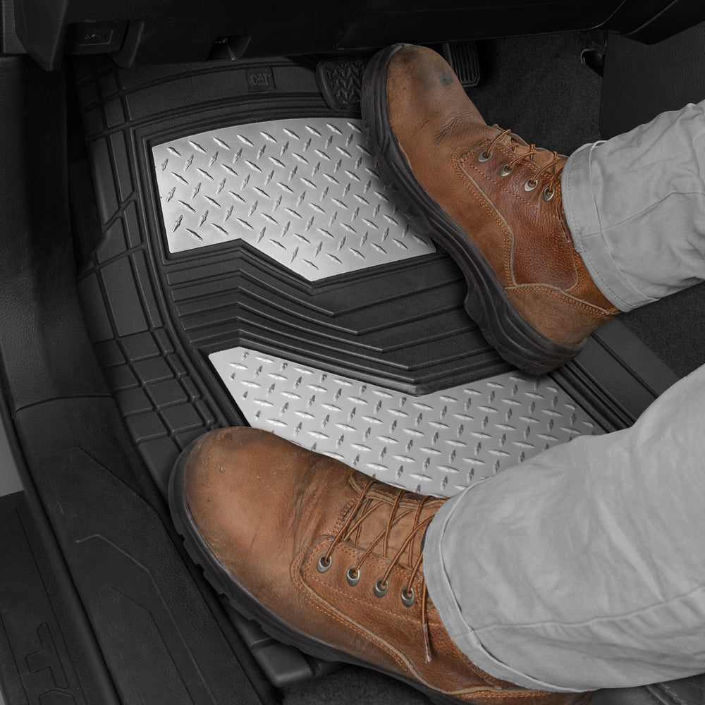 CAT 4-Stück Zwei-Tone Metallic-Look Front Floor Matts und Hintere Bodenmatten - Heavy Duty, All Weather, Trimm to Fit