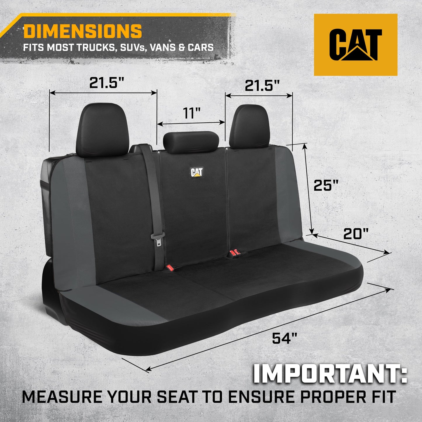 CAT Black & Gray Car Seat Covers Full Set – Front Seat Covers & Rear Bench Seat Cover – Airbag-kompatibel, 60/40 Split Bench für LKW, PKW & SUVs – Automotive Interior Seat Protection Zubehör – Alias 639034929689400484