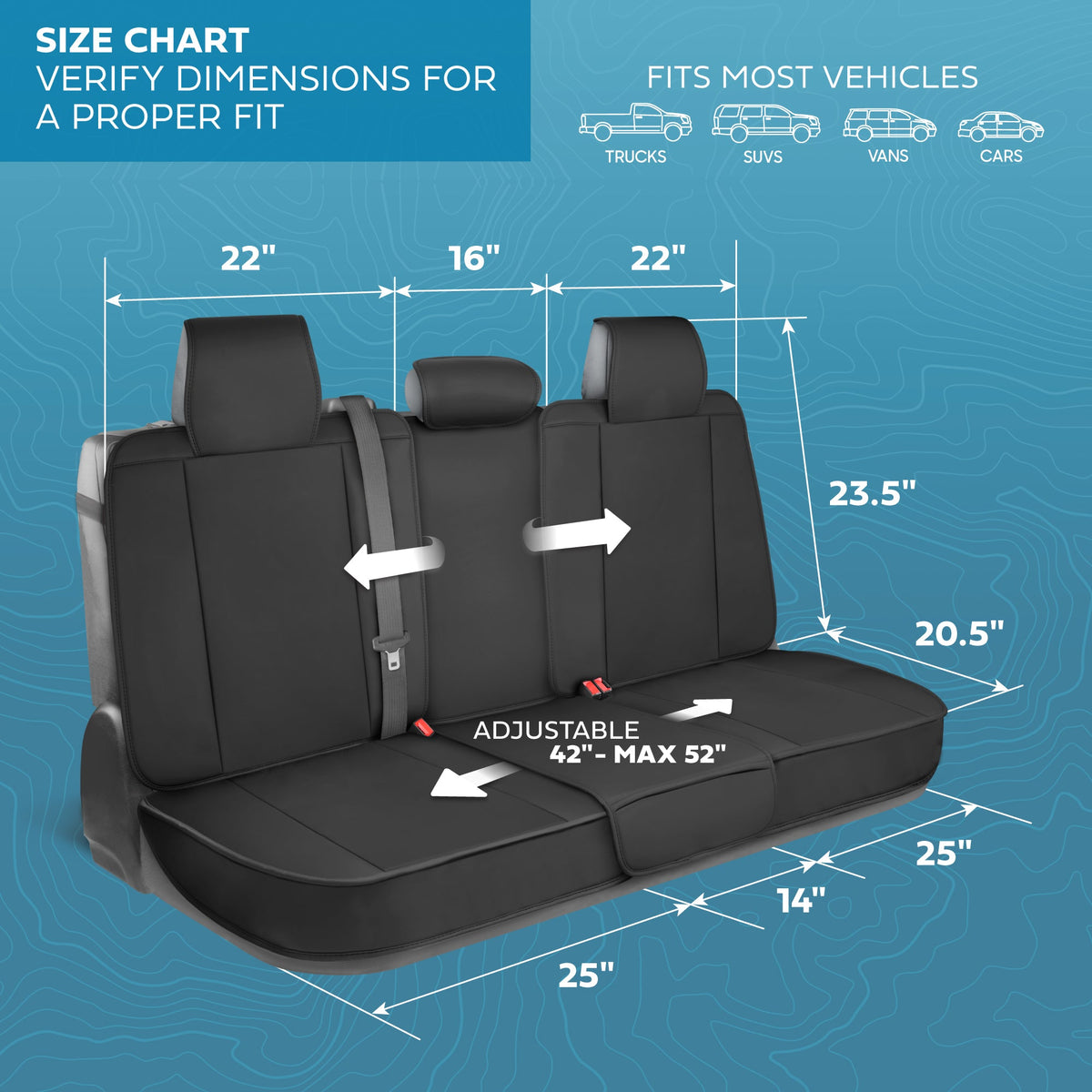 MotorBox Premium Napa Lederrücksitz Abdeckung - Semi Universal Fit für die meisten Autos, LKW & SUV - Black Back Seat Protector - Anti-Rutsch, langlebige Bench Abdeckung - Einfache Installation, Luxus-Auto-Innenausstattung