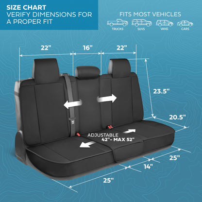 MotorBox Premium Napa Lederrücksitz Abdeckung - Semi Universal Fit für die meisten Autos, LKW & SUV - Black Back Seat Protector - Anti-Rutsch, langlebige Bench Abdeckung - Einfache Installation, Luxus-Auto-Innenausstattung