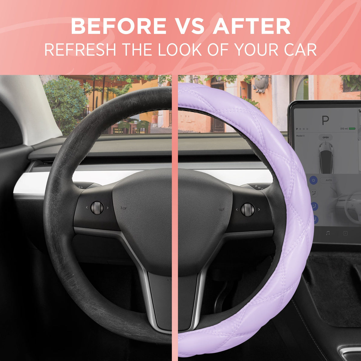 Carbella Purple Stitched Leatherette Steering Wheel Cover (Fits 14.5' - 15.5')