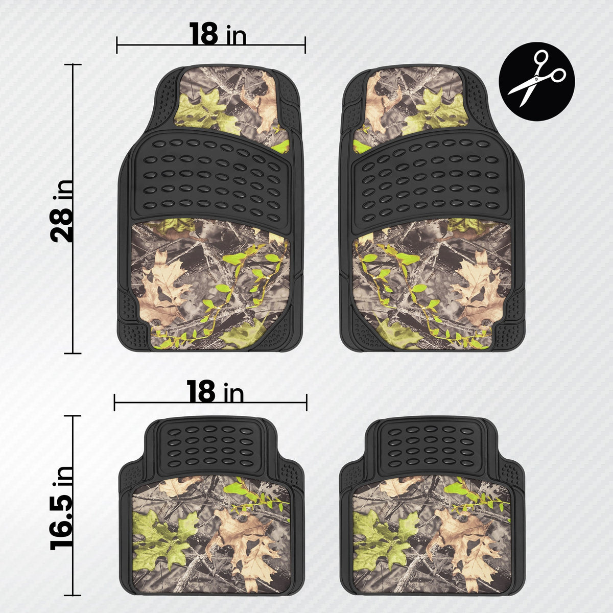 BDK 4-Piece Forest Floor Camo Front Floor Matts und Rear Floor Matts - Heavy Duty, All Weather, Trimmable