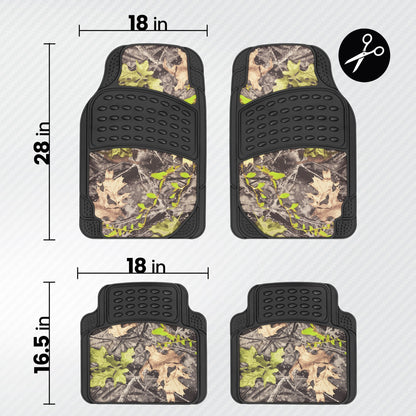 BDK 4-Piece Forest Floor Camo Front Floor Matts und Rear Floor Matts - Heavy Duty, All Weather, Trimmable