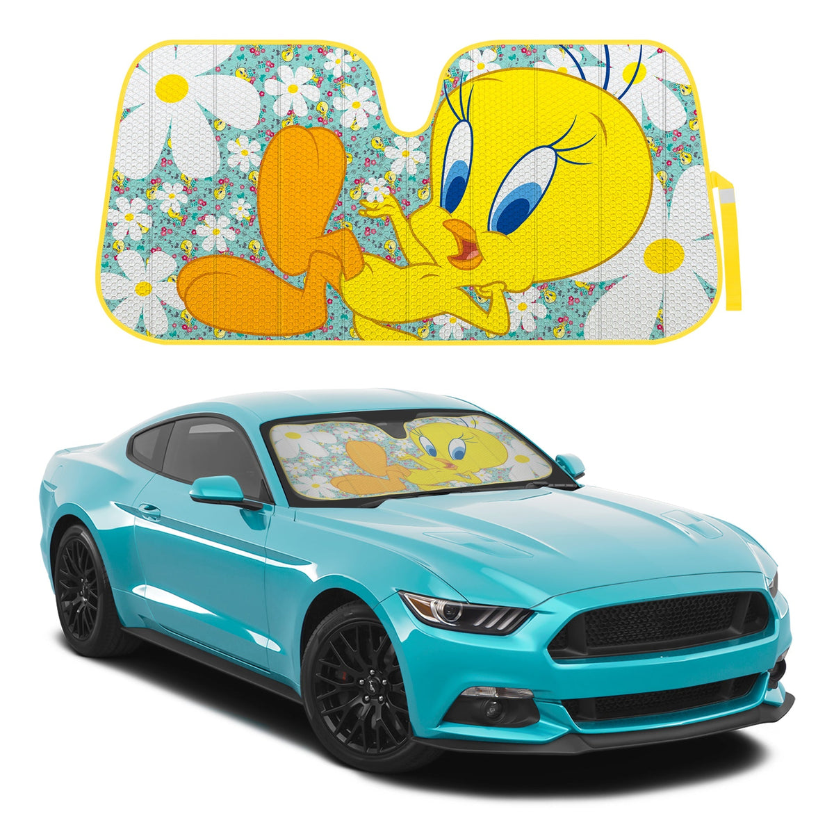 Warner Bros Looney Tunes Tweety Bird mit Blumen Front Windschutzscheibe Sonnenschirm (58 'x 27')
