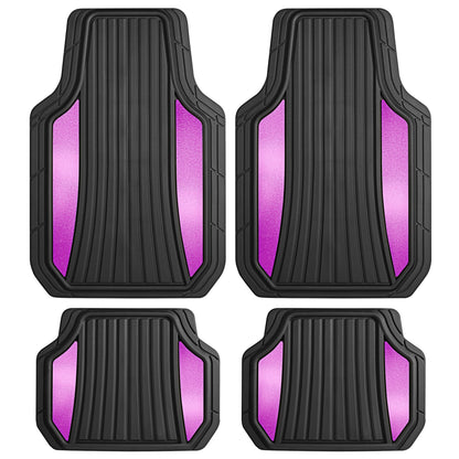 Motor Trend ChromeTech Autobodenmatten Volles Set - Langlebige Gummibodenmatten für Autos mit zwei Ton Akzent, All Wetter Innenschutz für Vorder- und Rückseite mit rutschfester Rückseite, Schwarz & Pink