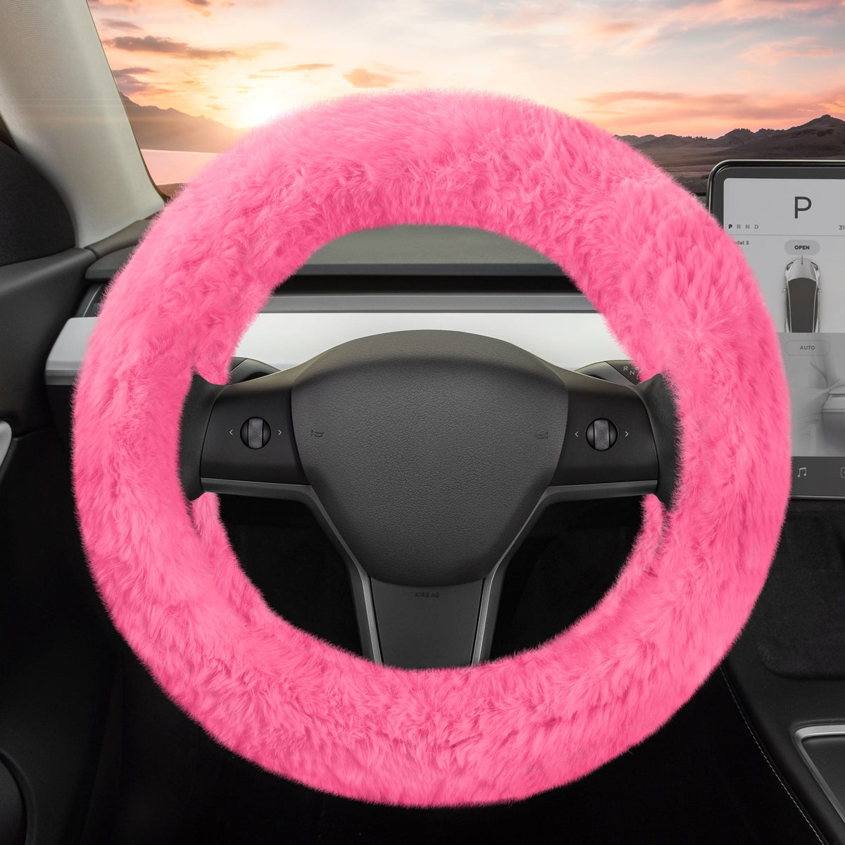 Carbella Soft Pink Fuzzy Lenkrad Abdeckung, Standard 15 Zoll Größe passt die meisten Fahrzeuge, niedliche Faux Pelz Auto Lenkung Abdeckung mit Soft Fluffy Furry Touch, Auto Zubehör für Frauen