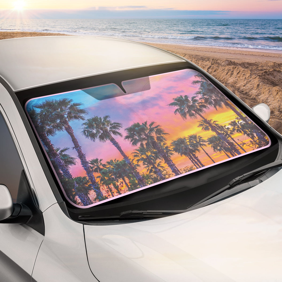 Carbella Sunset Palm Trees Front Windschutzscheibe Sonnenschirm XXL (64' x 32')