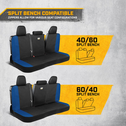CAT Black & Blue Car Seat Covers Full Set – Front Seat Covers & Rear Bench Seat Cover – Airbag-kompatibel, 60/40 Split Bench für LKW, PKW & SUVs – Automotive Interior Seat Protection Zubehör – Alias 639034902301690571
