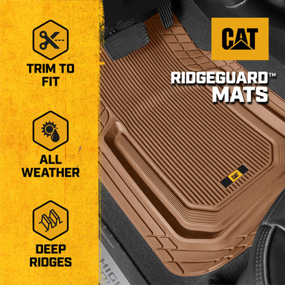 Cat® TerrainGuardTM Heavy-Duty 3-Piece Allwetter-Gummi-Bodenmatten für Auto, LKW, SUV, Van - Trim-to-Fit Deep Dish Automotive Floor Liners, Maximum Schmutz & Wasserschutz, Universal Fit, Beige
