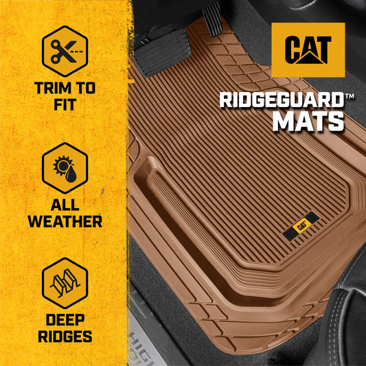 Cat® TerrainGuardTM Heavy-Duty 3-Piece Allwetter-Gummi-Bodenmatten für Auto, LKW, SUV, Van - Trim-to-Fit Deep Dish Automotive Floor Liners, Maximum Schmutz & Wasserschutz, Universal Fit, Beige