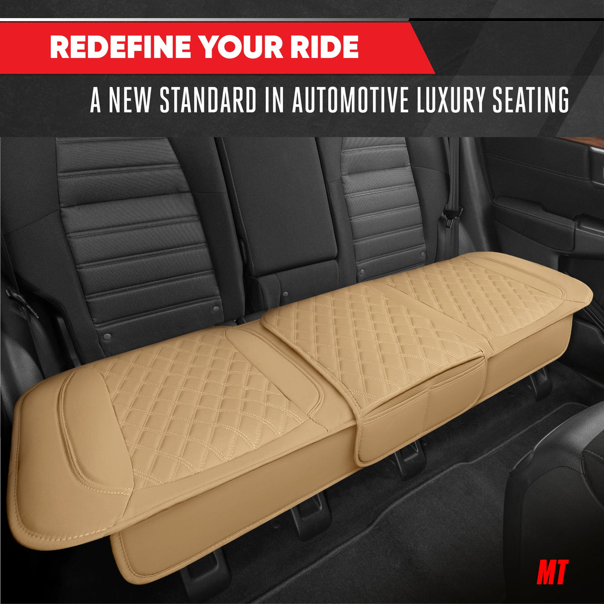 MotorTrend 3-Piece Diamond Stitched Padded Rücksitzabdeckungen mit Aufbewahrungstaschen - Beige