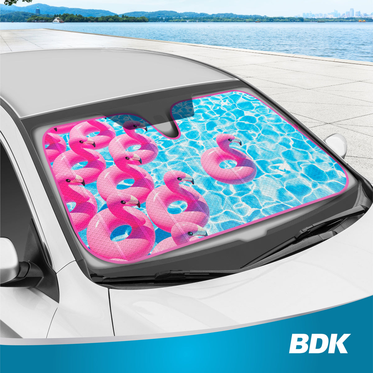 BDK Pink Flamingo Front Windschutzscheibe Sonnenschirm (58' x 27')