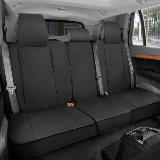 MotorBox Premium Napa Lederrücksitz Abdeckung - Semi Universal Fit für die meisten Autos, LKW & SUV - Black Back Seat Protector - Anti-Rutsch, langlebige Bench Abdeckung - Einfache Installation, Luxus-Auto-Innenausstattung