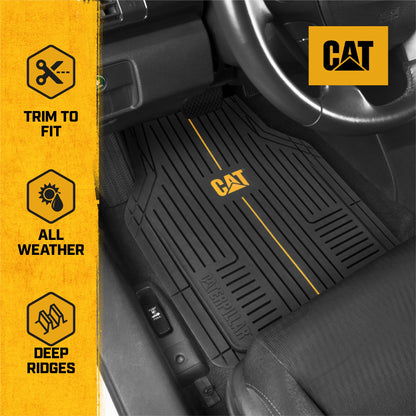 CAT® Heavy-Duty 4 Stück schwarze Fußbodenmatten für Autos, LKW & SUVs - Trim-to-Fit Allwetter-Gummi-Automatten Vollset, wasserdichtes Innenzubehör, Car Rug Protection & Automotive Floor Liners