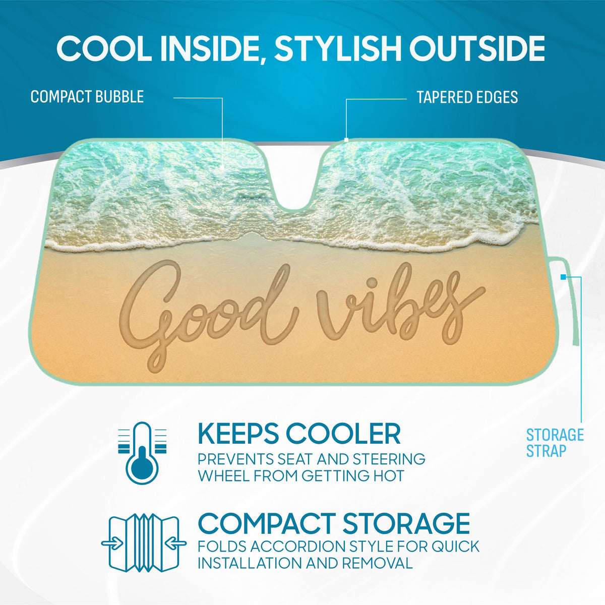 BDK Good Vibes Beach Front Windschutzscheibe Sonnenschirm (58' x 27')