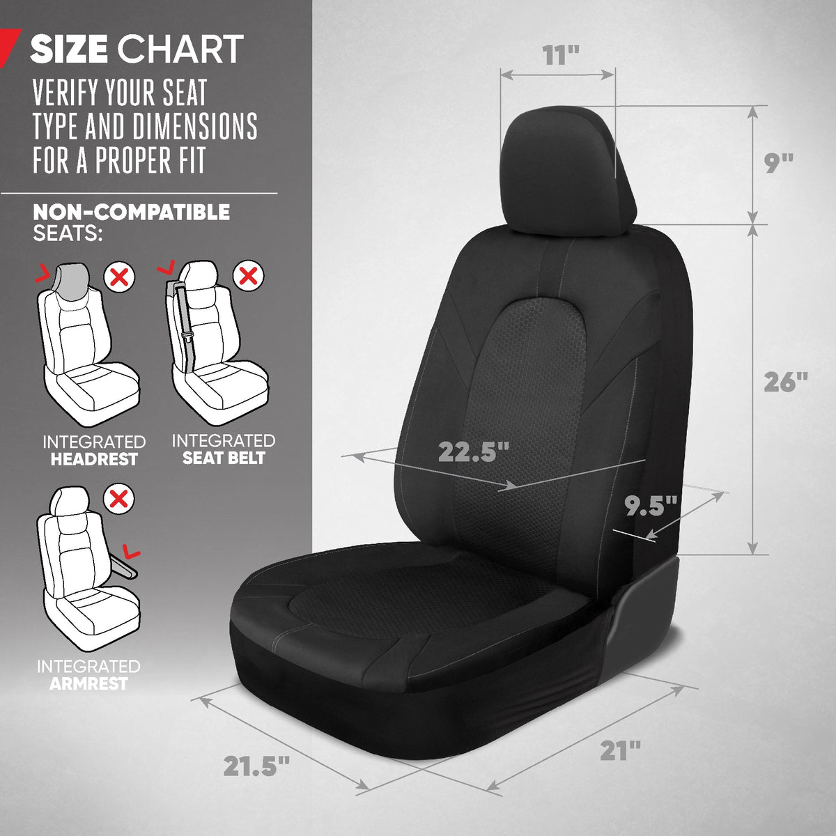 Motor Trend Honeycomb Polyester-Sitzbezüge - Semi Universal Fit Front Seat Protector für die meisten Autos, LKWs, SUVs - Atemberaubendes Hex-Design, einfach zu installieren, Schwarz & Grau Autositzbezug