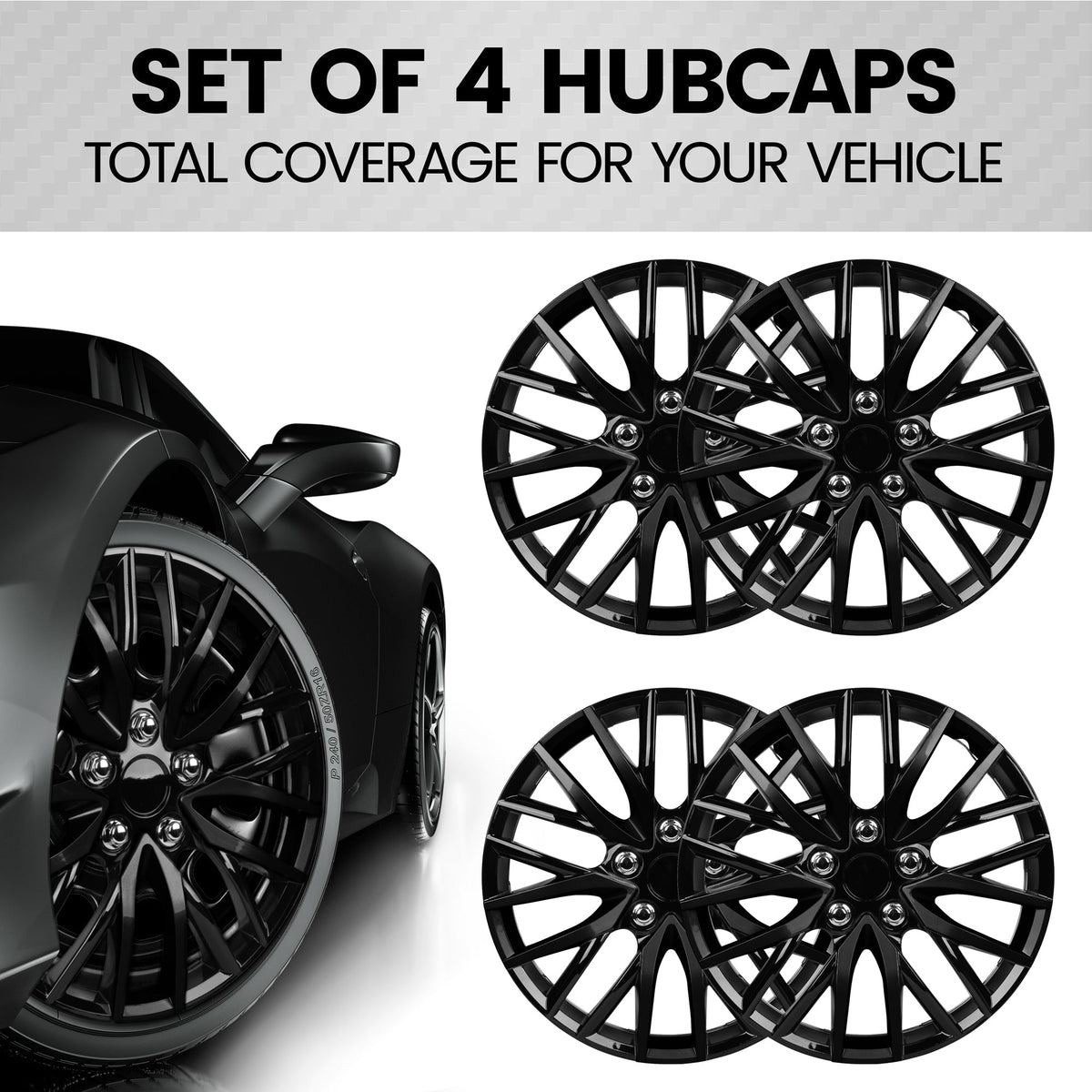 BDK 4-Pack Premium 16' Universal Fit Hubcap Abdeckungen für Räder und Felgen - Black Finish (Multi-Speichen) - Ersatz, Snap On, OEM-Stil