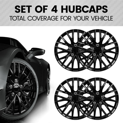 BDK 4-Pack Premium 16' Universal Fit Hubcap Abdeckungen für Räder und Felgen - Black Finish (Multi-Speichen) - Ersatz, Snap On, OEM-Stil