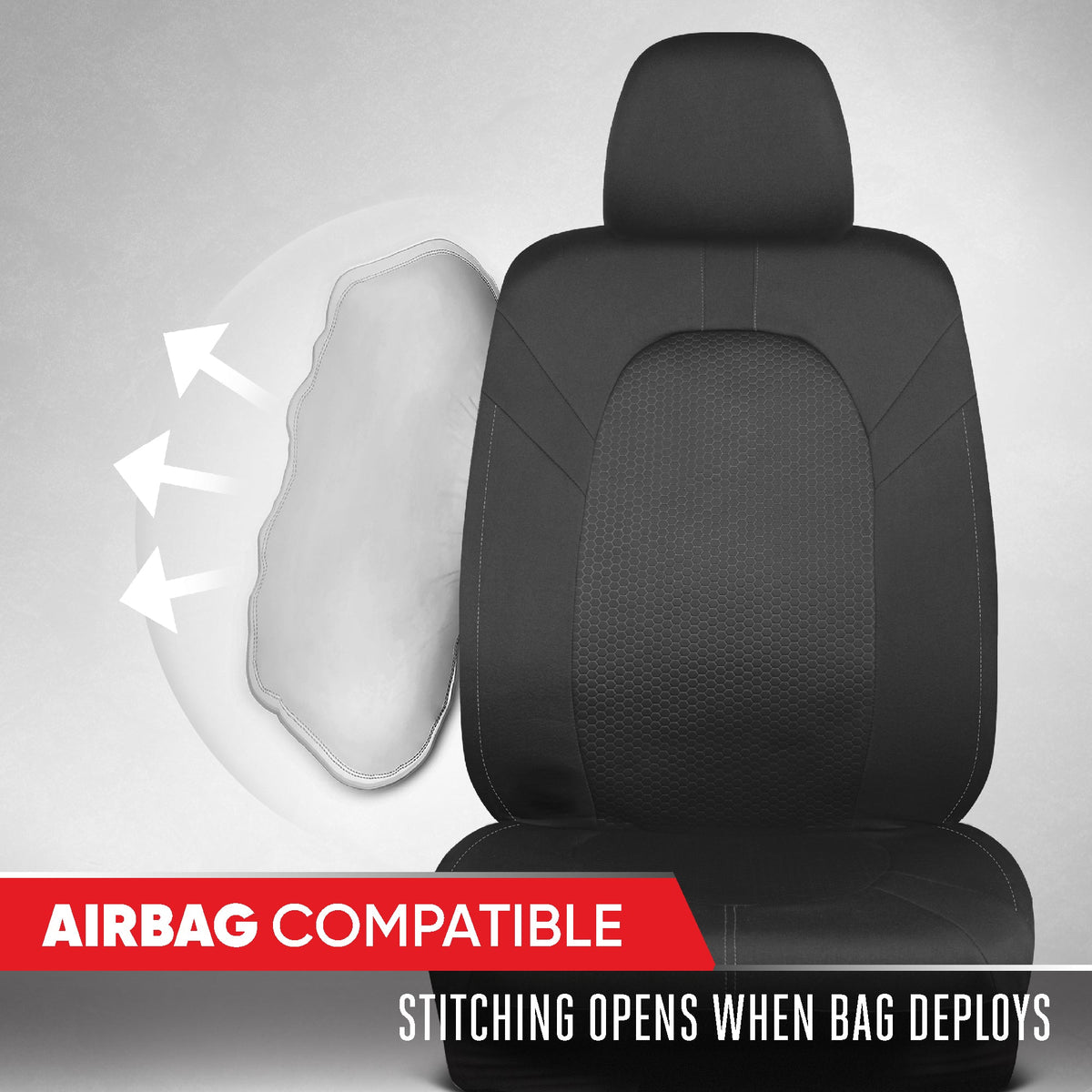 Motor Trend Honeycomb Polyester-Sitzbezüge - Semi Universal Fit Front Seat Protector für die meisten Autos, LKWs, SUVs - Atemberaubendes Hex-Design, einfach zu installieren, Schwarz & Grau Autositzbezug