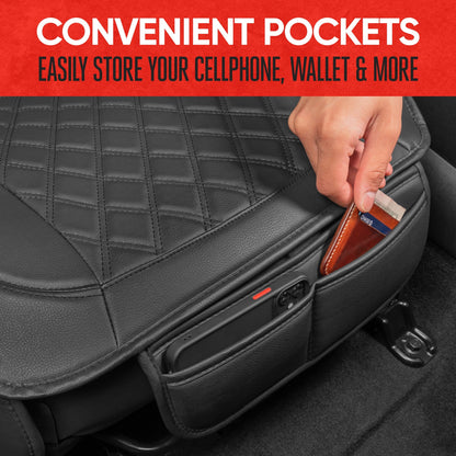 MotorTrend 2-Pack gepolsterte Faux Leather Diamond Nähte Sitzbezüge mit Front Storage Taschen