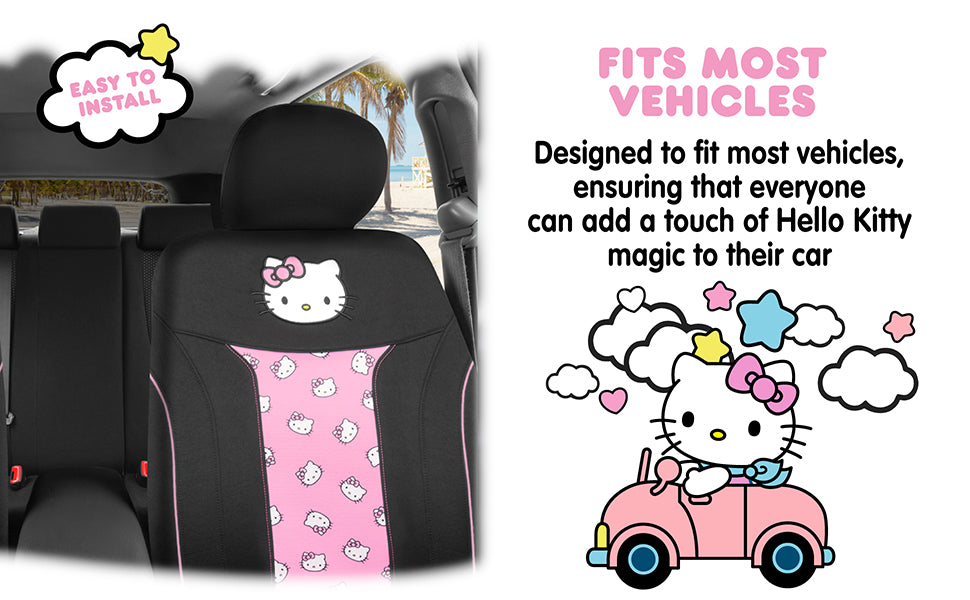 Hello Kitty Car Seat Cover - Niedliche und langlebige Pink Vordersitzbezug, Adorable Hello Kitty Design, Komfortable und lang anhaltende Polyester, Autozubehör Geschenk Hello Kitty Zubehör 1pc Schwarz / Pink