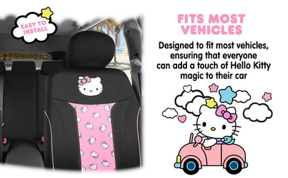 Hello Kitty Car Seat Cover - Niedliche und langlebige Pink Vordersitzbezug, Adorable Hello Kitty Design, Komfortable und lang anhaltende Polyester, Autozubehör Geschenk Hello Kitty Zubehör 1pc Schwarz / Pink