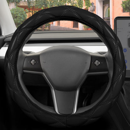 Carbella Black Stitched Leatherette Steering Wheel Cover (Fits 14.5' - 15.5')