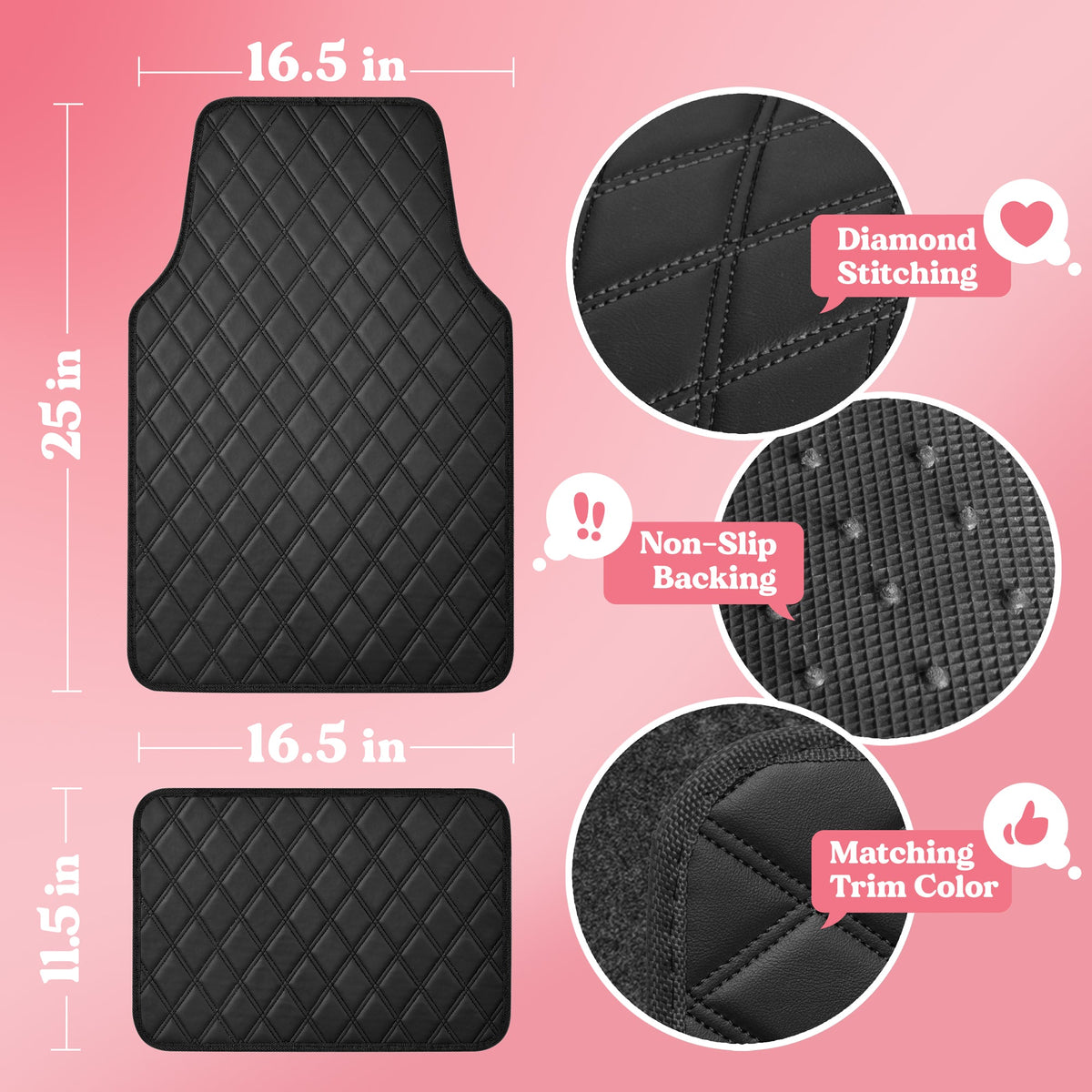 Carbella 4-teilige DiamondLuxe Vorderbodenmatten und Hinterbodenmatten - Schwarz