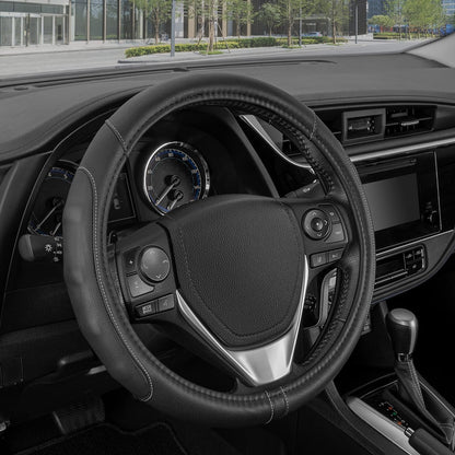 Motor Trend GripDrive Synthetische Leder Auto Lenkrad Abdeckung Schwarz mit farbigen Accent Stitching Komfort Grip - Standard 15 Zoll (Mehrere Farben & Größen)