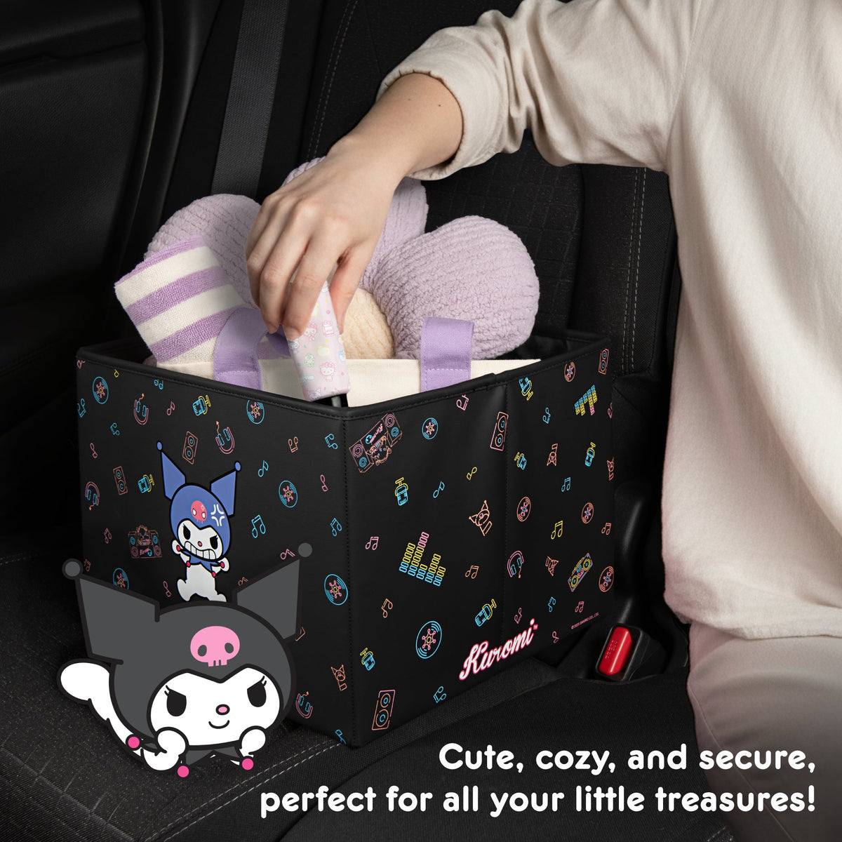 Sanrio Kuromi Car Trunk Organizer und Lagerbehälter - Zusammenklappbare einfache Kompartiment bequeme schwere Aufgabe, Fold Up für einfache Aufbewahrungsbox, Autositz Ladung für Lebensmittel Werkzeuge - 12,5L x 12,5W x 9H