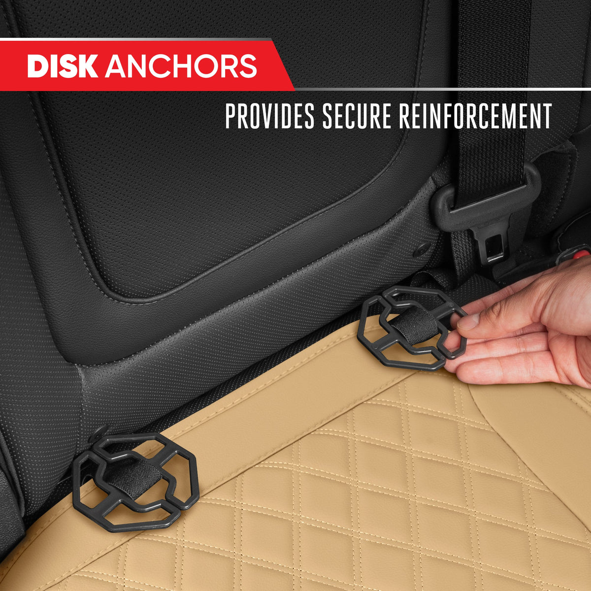 MotorTrend 3-Piece Diamond Stitched Padded Rücksitzabdeckungen mit Aufbewahrungstaschen - Beige