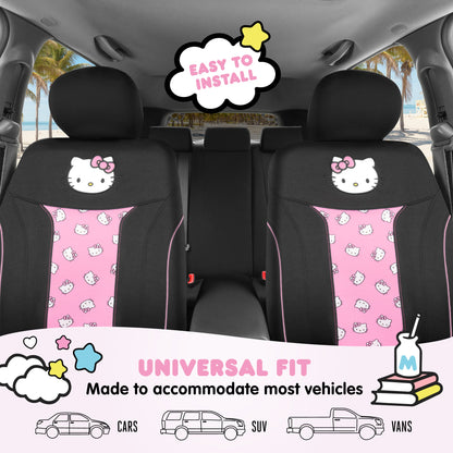 Hello Kitty Car Seat Covers - Niedliche und langlebige Pink Vordersitzbezüge, entzückendes Hello Kitty Design, komfortables und lang anhaltendes Polyester, Autozubehör Geschenk Hello Kitty Zubehör 2pc Schwarz / Pink