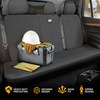 CAT Grauer Rücksitzbezug für LKW, Autos & SUVs - Heavy-Duty Oxford Canvas - 60/40 Split Bench Protector - Langlebiger Rücksitzbezug für Arbeitsfahrzeuge, Haustiere, Reisen - Car & Truck Interior Accessory