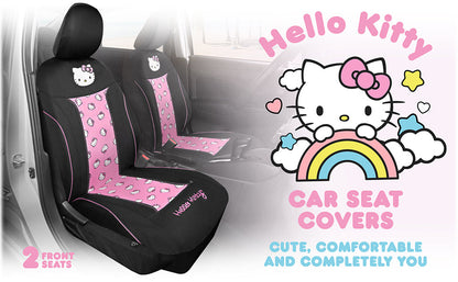 Hello Kitty Car Seat Covers - Niedliche und langlebige Pink Vordersitzbezüge, entzückendes Hello Kitty Design, komfortables und lang anhaltendes Polyester, Autozubehör Geschenk Hello Kitty Zubehör 2pc Schwarz / Pink